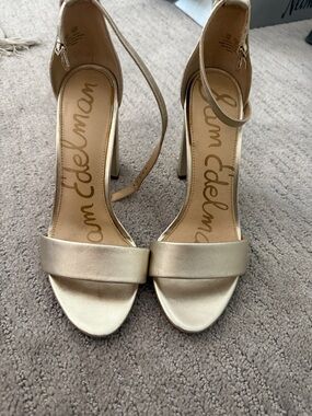 Sam Edelman Metallic Gold Ankle-Strap Block Heels